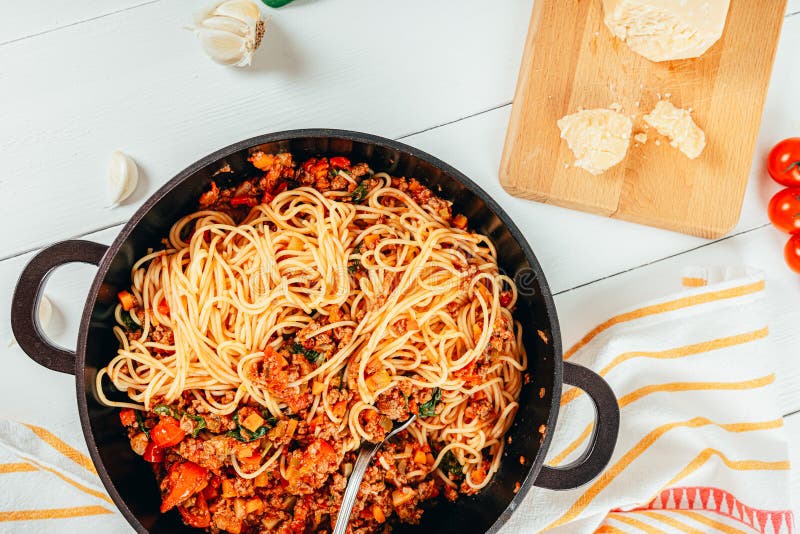 Spaghetti Bolognese with Carrots, Pepper and Courgette Stock Image