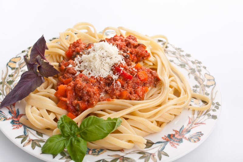 Spaghetti Bolognese with Cheese and Basil Stock Photo Image of dinner