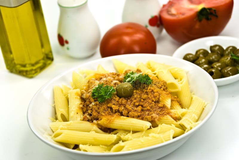 Spaghetti Bolognese With Parmesan Cheese And Olive Picture. Image 6046863