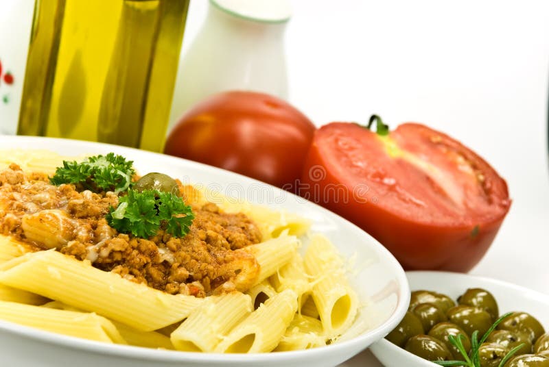 Spaghetti Bolognese With Parmesan Cheese And Olive Picture. Image 6046886