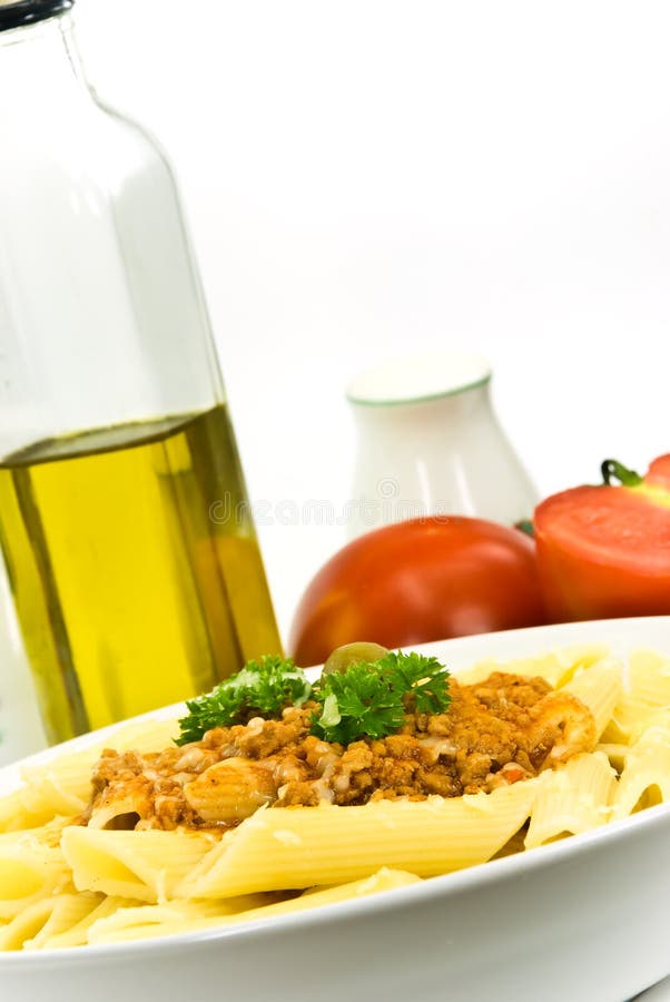 Spaghetti Bolognese With Parmesan Cheese And Olive Picture. Image 6046896