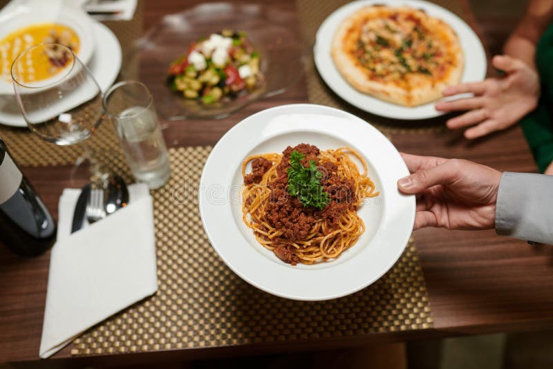 Spaghetti Bolognese for Restaurant Guest Stock Image - Image of ...