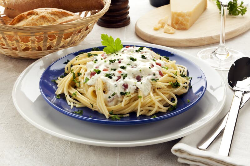 Spaghetti carbonara stock photo. Image of spaghetti, herbs 19042930