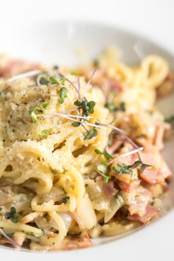 Spaghetti Carbonara with a Bacon, Eggs and Cheese Sauce. Stock Image