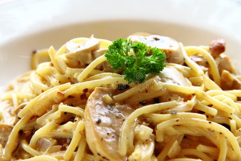 Spaghetti Carbonara Chicken Stock Image Image of white, pink 18068295