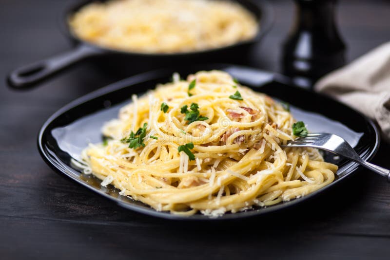 Spaghetti Carbonara with Egg and Pancetta Stock Image Image of dinner