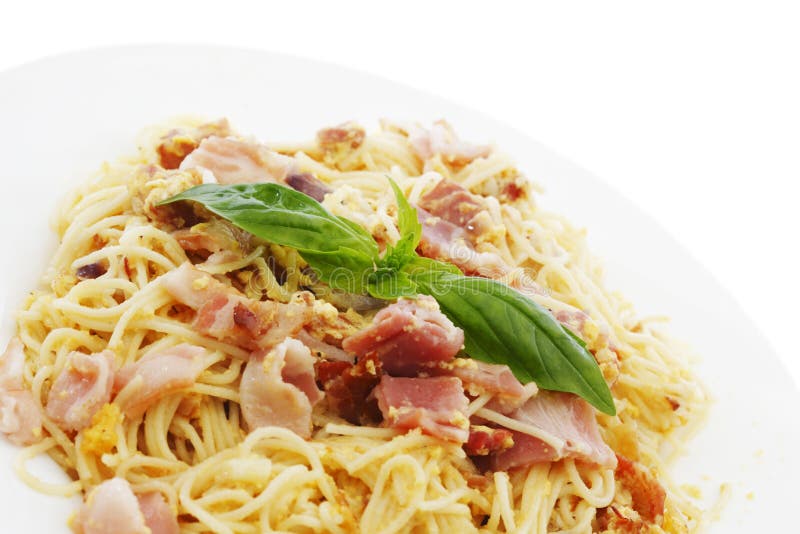 Spaghetti Carbonara with Fried Bacon Stock Image Image of closeup