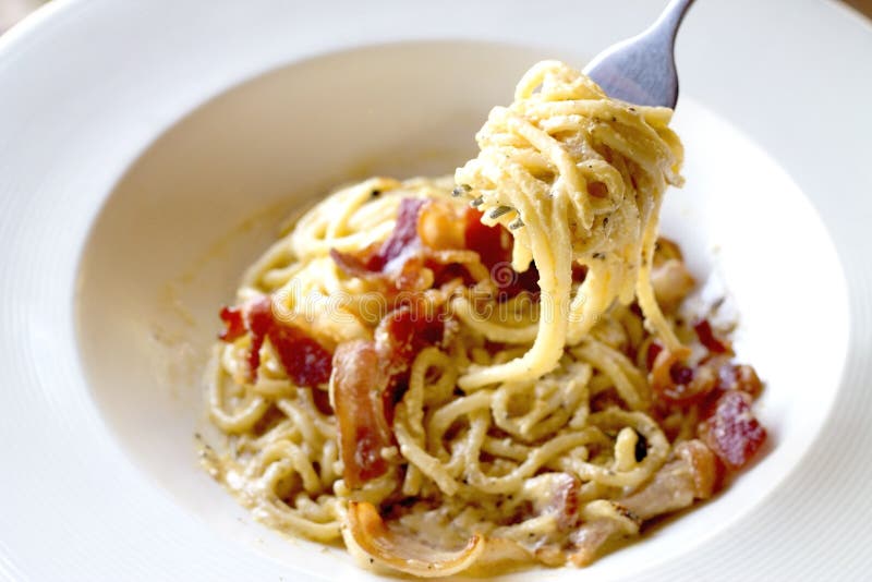 Spaghetti Carbonara with Ham Stock Image Image of inside, delicious