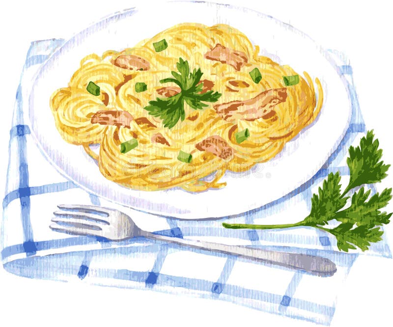 Spaghetti carbonara painting by watercolor vector illustration Spaghetti carbonara painting by watercolor vector illustration