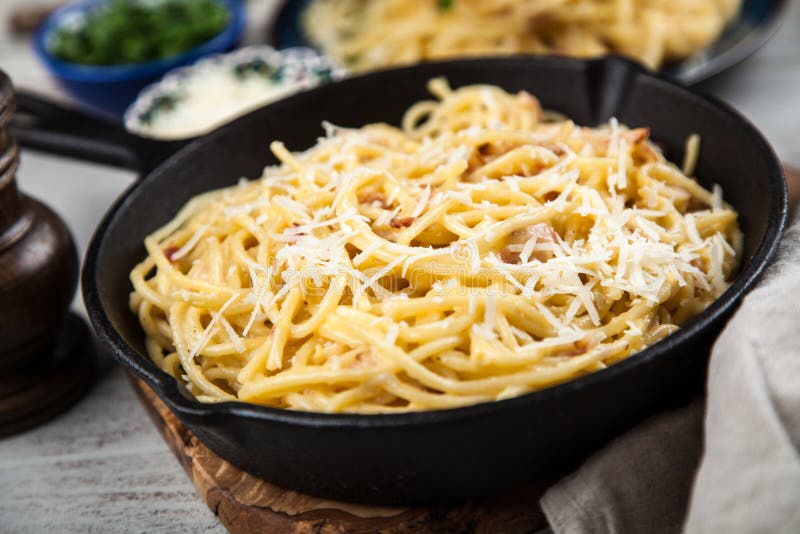 Spaghetti Carbonara with Egg and Pancetta Stock Photo Image of cast