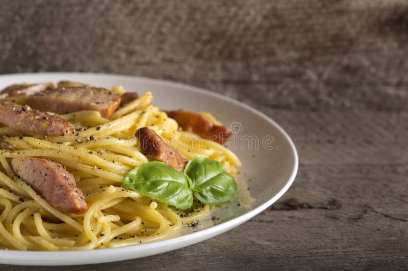 Spaghetti Carbonara on White Plate Stock Photo Image of italy 