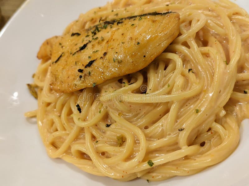 Spaghetti with Cheese Sauce and Tuna Fish Stock Photo Image of tuna