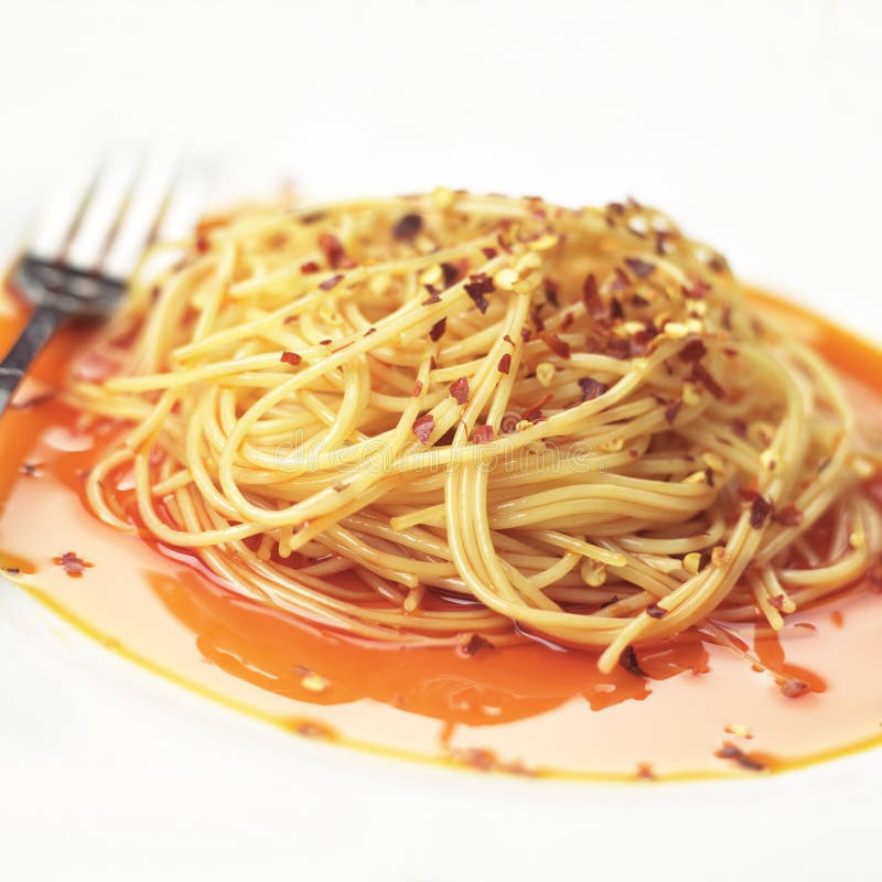 Spaghetti in chili oil stock photo. Image of tasty, delicious 14481250