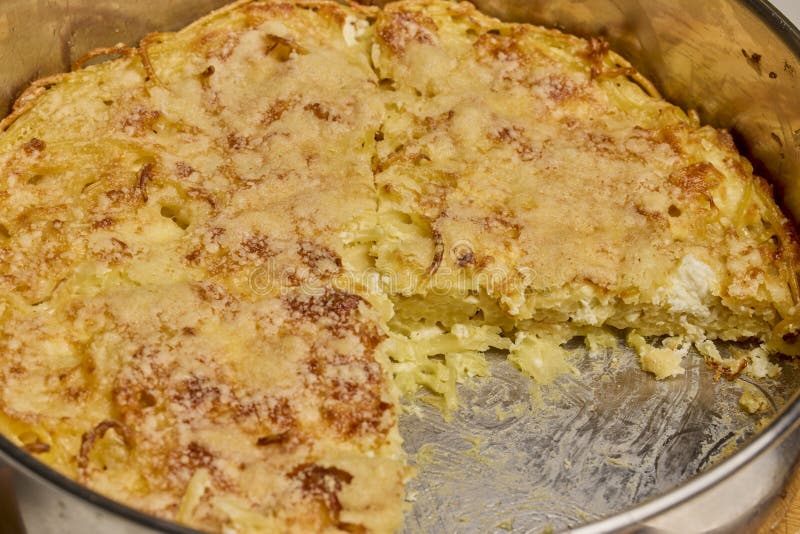 Spaghetti with Egg and Parmesan Cheese Cooked in the Oven Stock Image
