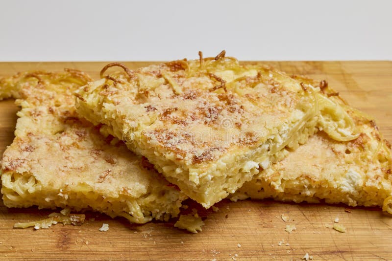 Spaghetti with Egg and Parmesan Cheese Cooked in the Oven Stock Image