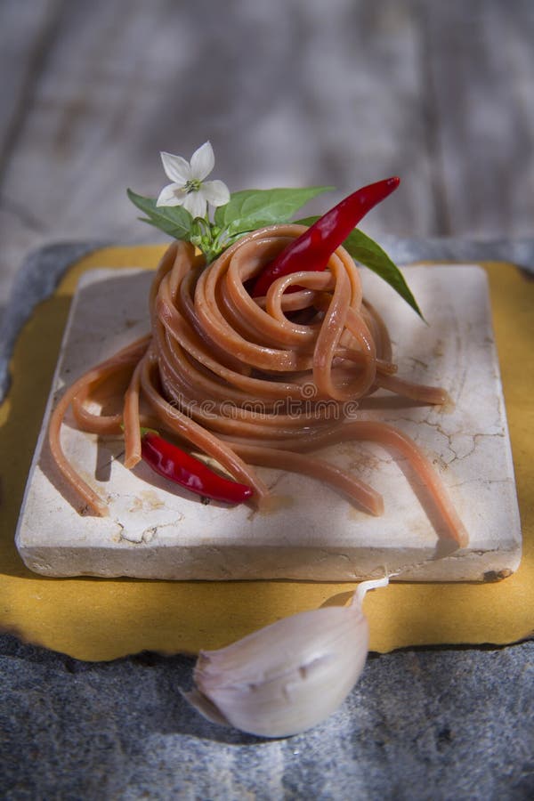 Spaghetti with Garlic, Oil and Chili Stock Photo Image of flavor