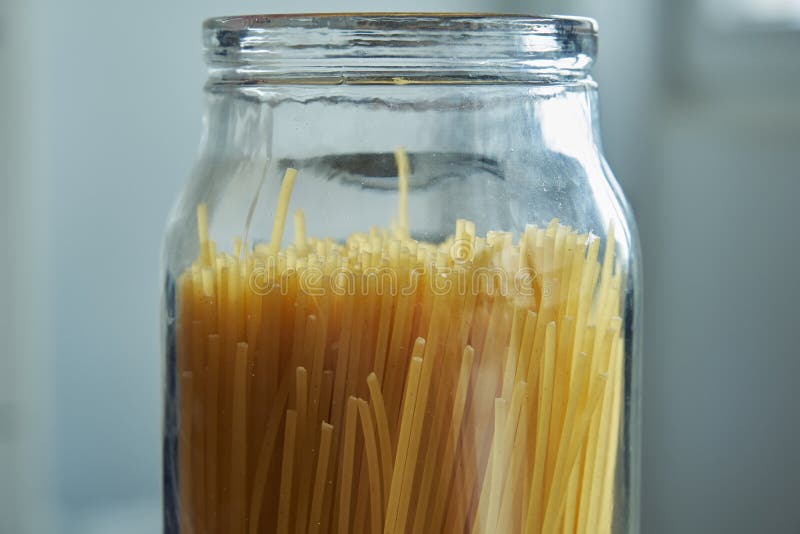 Spaghetti in a Glass Jar Closeup Stock Image Image of closeup
