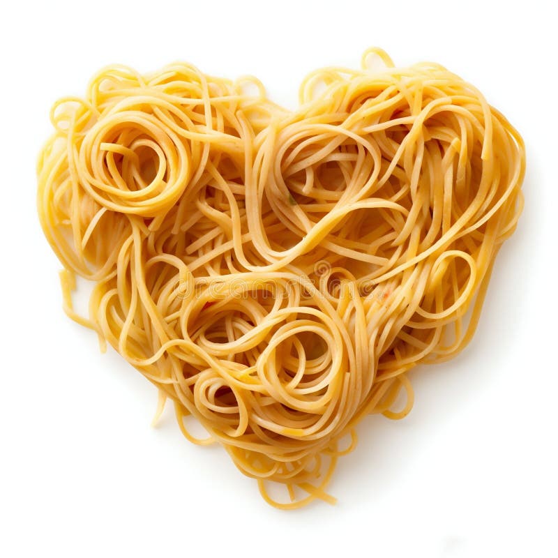 Spaghetti Heart Shape on White Background. Generative Ai Stock