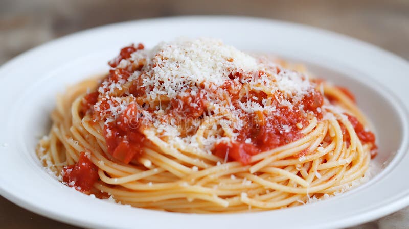 Spaghetti i tomatsås med riven parmesanost vektor illustrationer