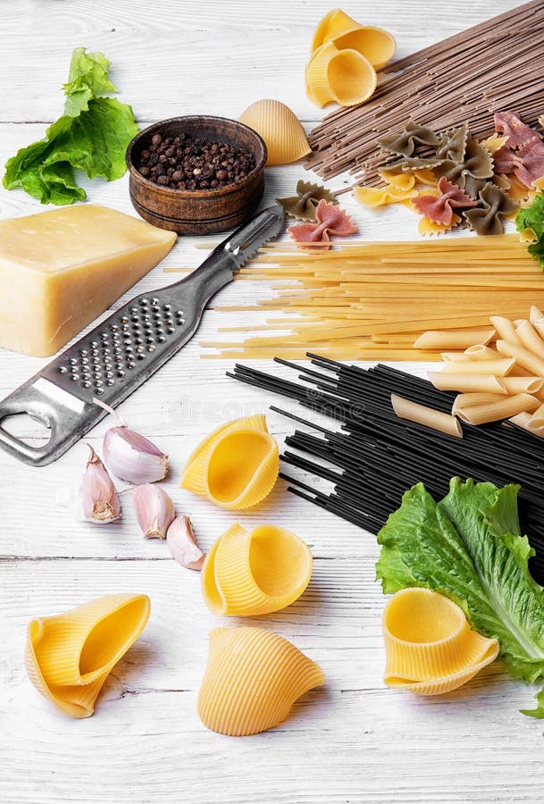 Spaghetti with Ingredients for Cooking Pasta Stock Photo Image of