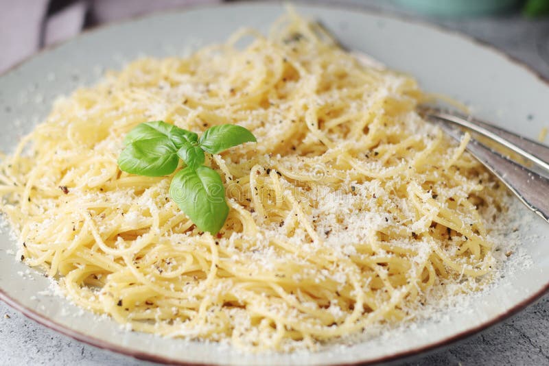 Spaghetti with Italian Cheese Pecorino Romano Stock Image - Image of ...