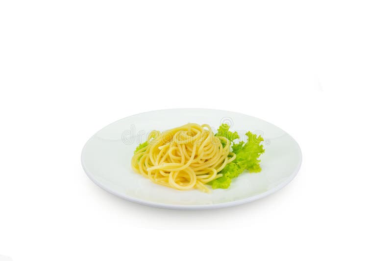 Spaghetti with Lettuce on White Dish,,clipping Path Stock Photo Image
