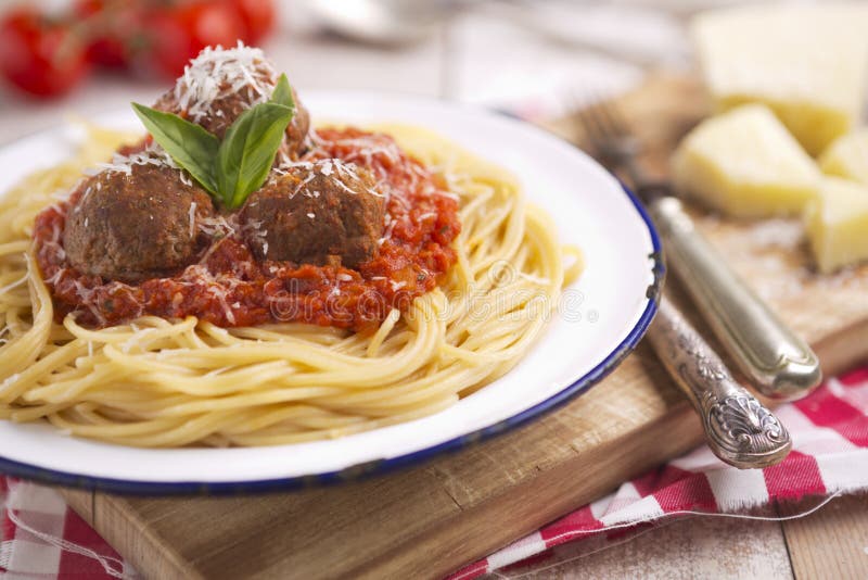 Spaghetti with Meatballs and Parmesan Cheese Stock Photo Image of
