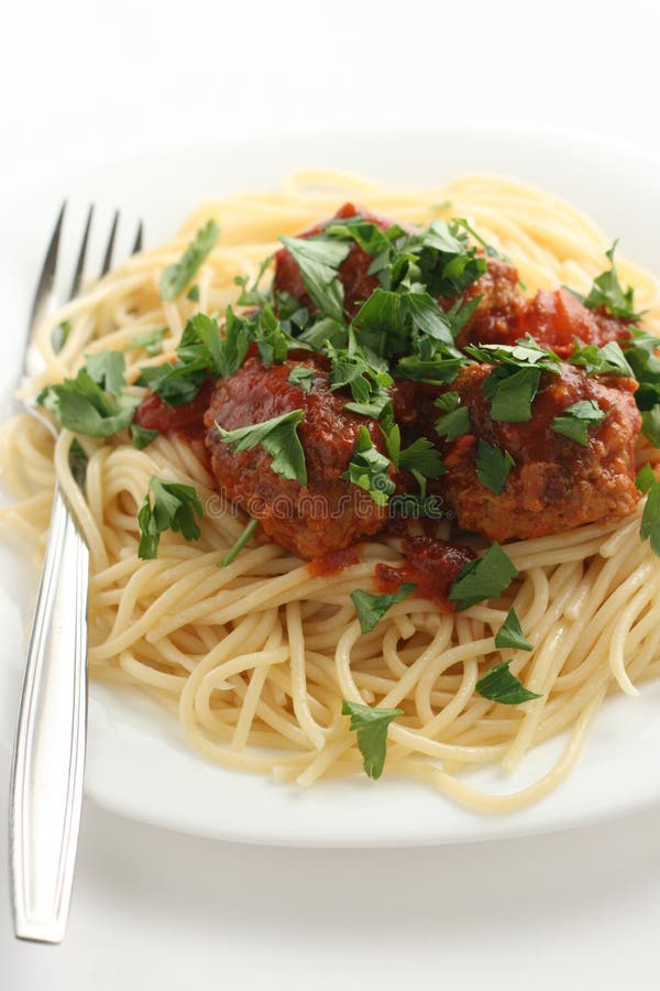 Spaghetti with meatballs in tomato sauce
