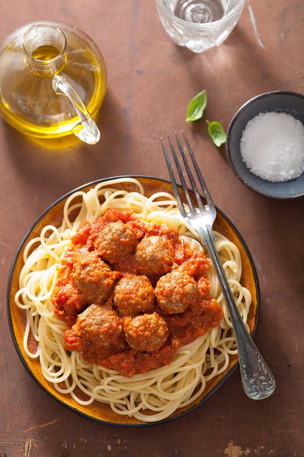 Spaghetti with Meatballs in Tomato Sauce Stock Image Image of roasted