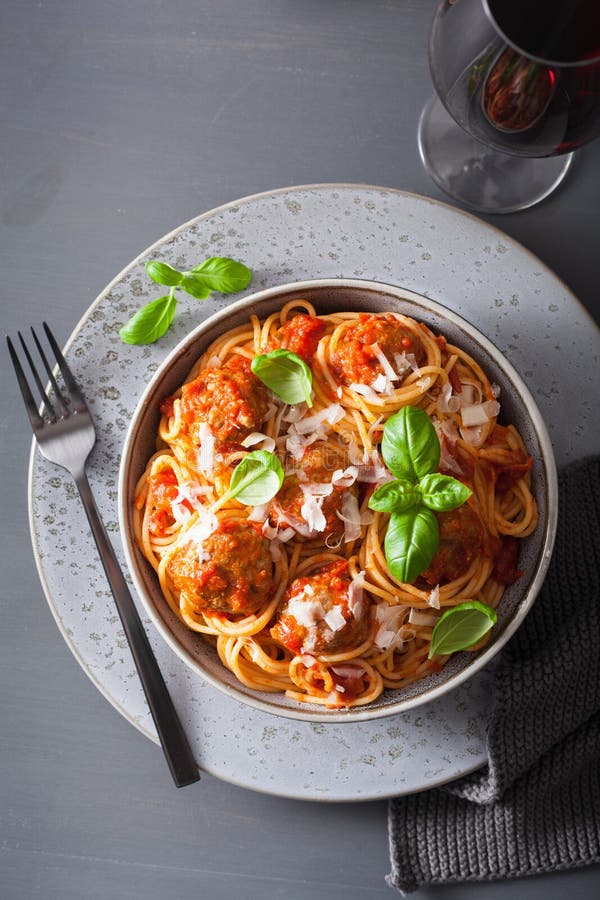 Spaghetti with Meatballs and Tomato Sauce, Italian Pasta Stock Photo