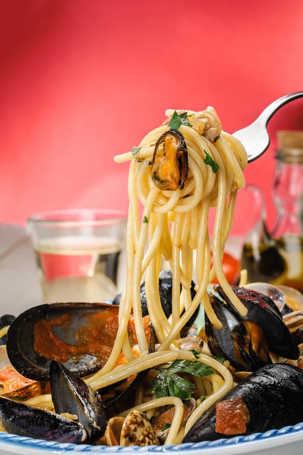 Spaghetti with Mussels and Clams Stock Photo Image of mussels