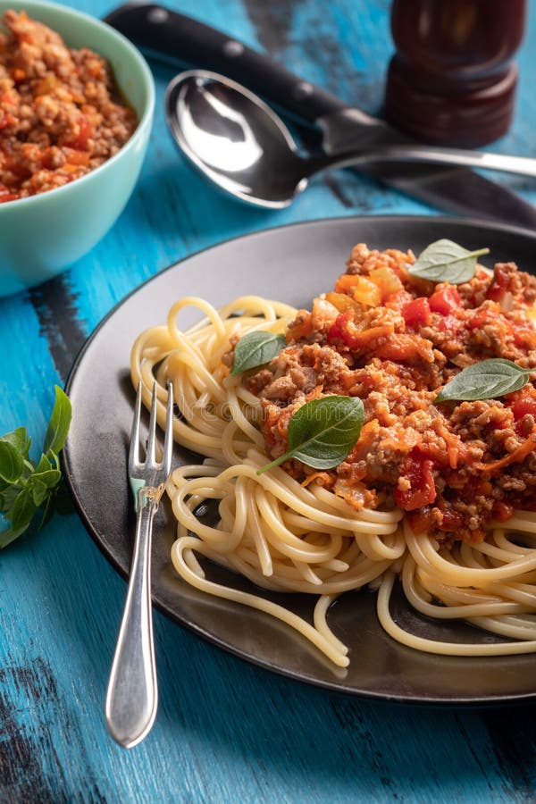 Spaghetti Pasta with Bolognese Sauce. Homemade Bolognese Sauce Stock