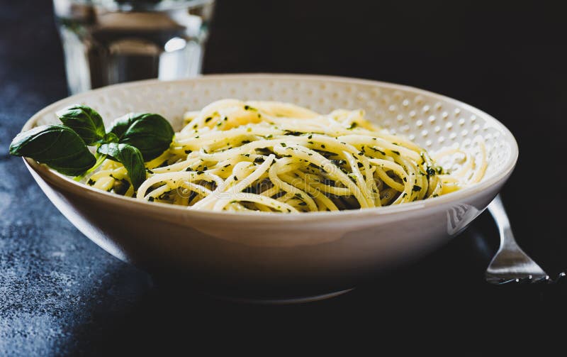Spaghetti pasta in a bowl stock image Image of meat 197320247