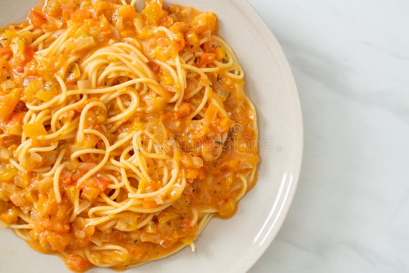 Spaghetti Pasta with Creamy Tomato Sauce Stock Image - Image of pink