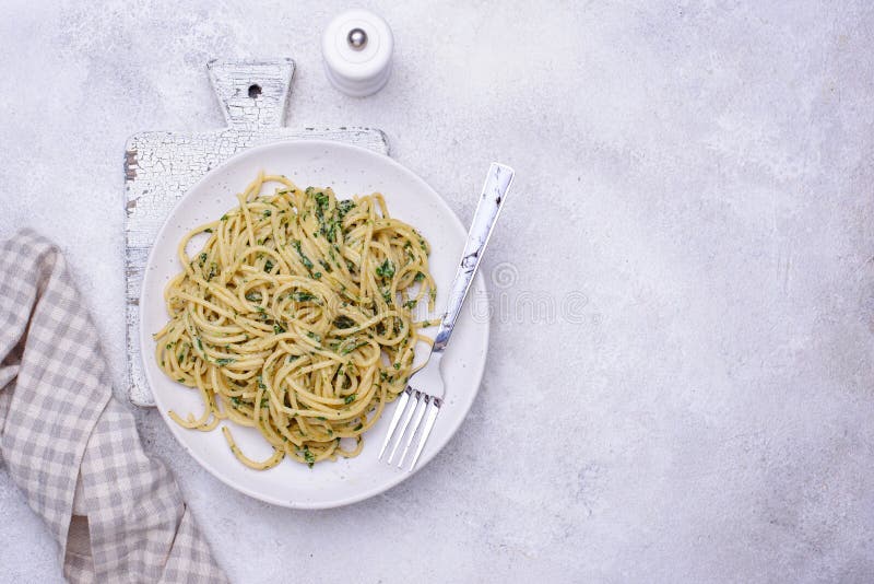 Spaghetti Pasta with Spinach and Cheese Stock Image Image of