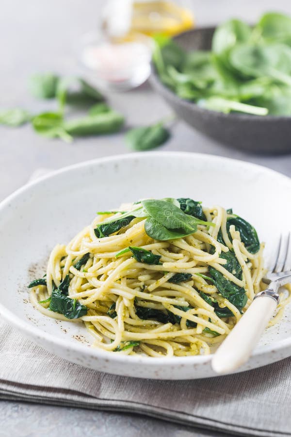 Spaghetti Pasta with Spinach Stock Image Image of eating, kitchen