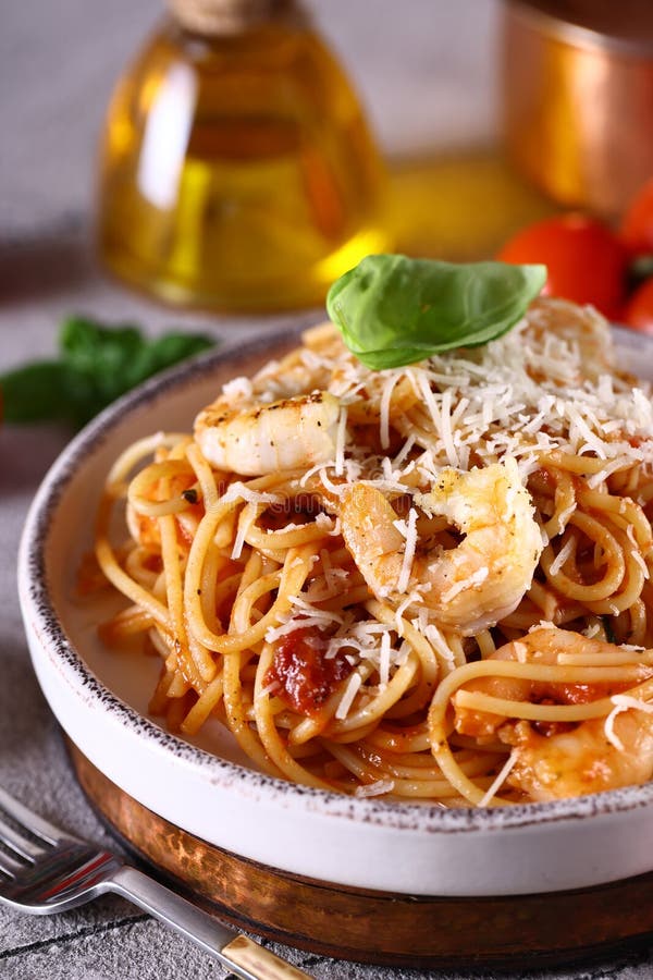 Pasta with Tomato Sauce and Shrimp Stock Photo Image of dish, healthy