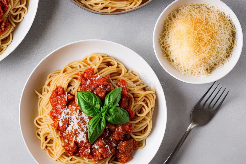 Spaghetti Pasta with Tomato Sauce in White Bowl Stock Photo - Image of