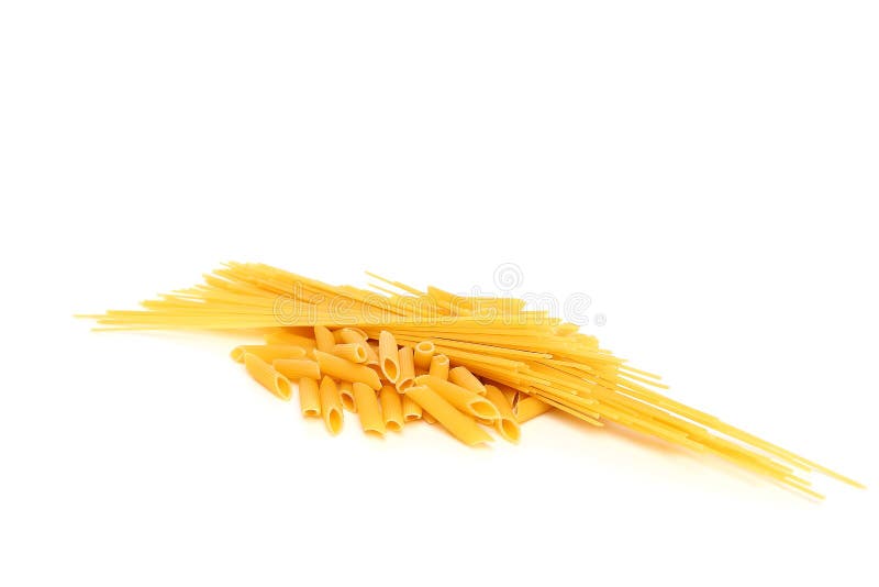 Spaghetti and Penne Pasta on a White Plate Stock Photo Image of diet