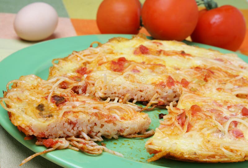 Spaghetti pizza stock photo. Image of health, eggs, cuisine 14671056