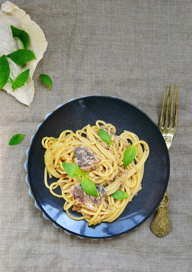 Spaghetti with Sardine Sauce Stock Image Image of pasta, beef 39954479