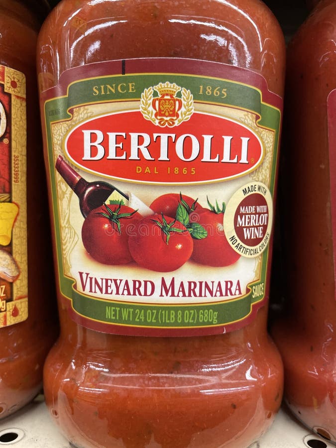 Spaghetti Sauce on a Grocery Retail Store Shelf Bertolli Sauce