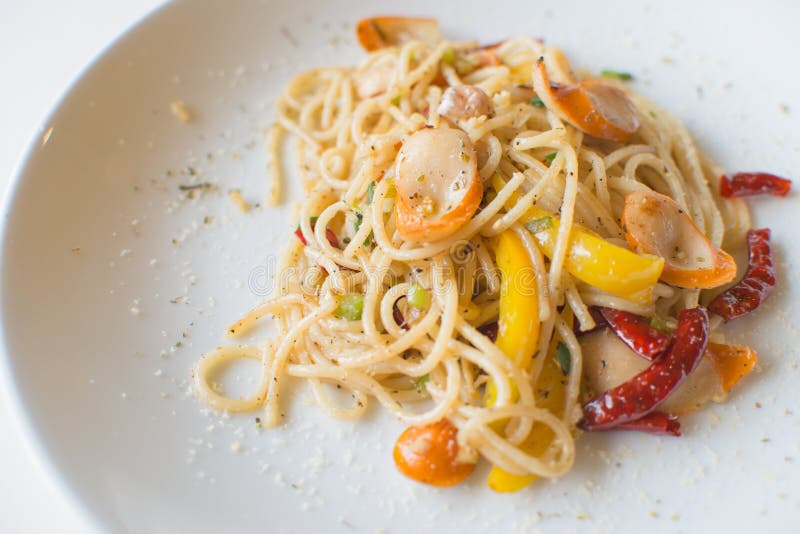 Spaghetti Sausage with Dry Chilli Stock Photo Image of brown, chilli
