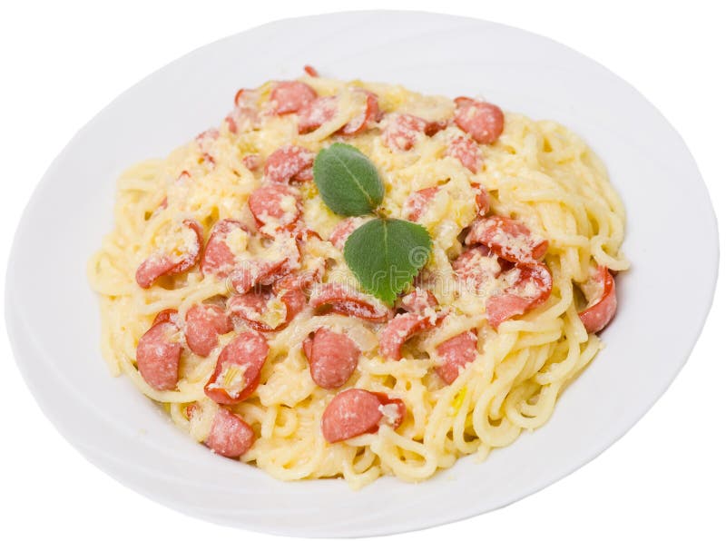 Spaghetti with Smoked Sausage and Cream Sauce Stock Image Image of