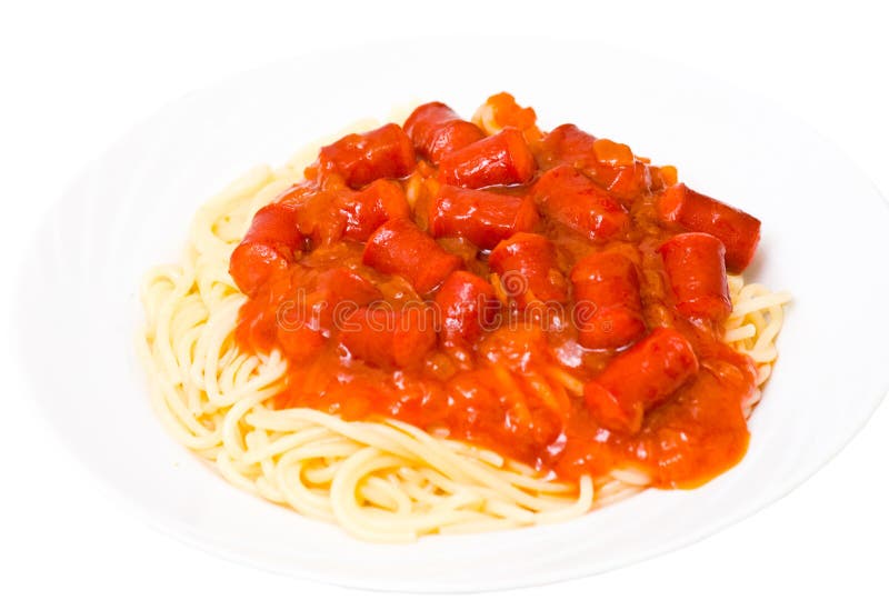 Spaghetti with Smoked Sausage and Cream Sauce Stock Photo Image of