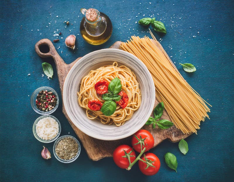 spaghetti-with-tomato-and-basil-and-ingredients-for-making-pasta