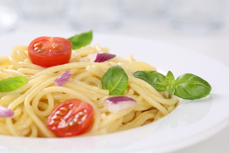Spaghetti with Tomatoes Noodles Pasta on a Plate Stock Image Image of