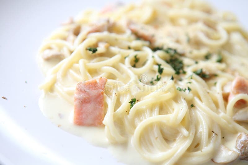 Spaghetti White Sauce with Salmon Stock Image Image of fettuccine
