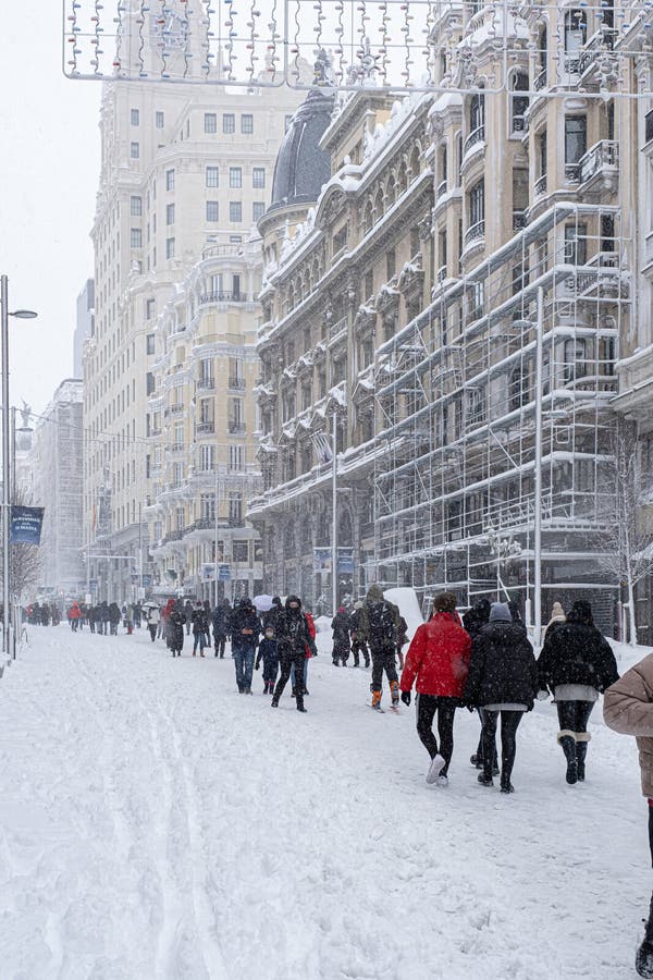 Spain, Madrid; January 9 2021 Snow Storm `Filomena` in the Madrid Down
