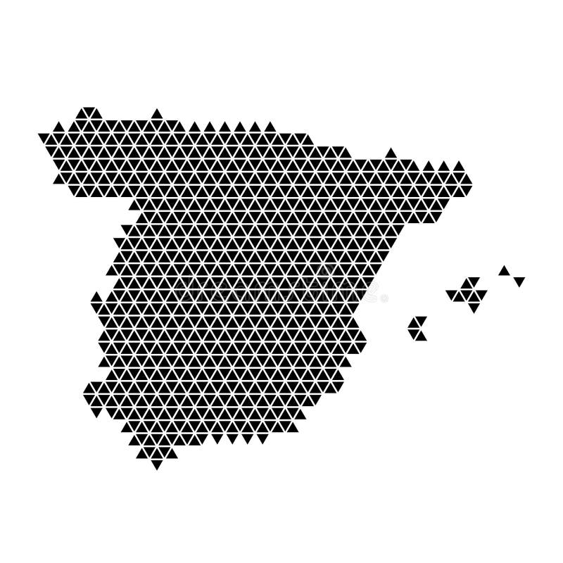 Spain map abstract schematic from black triangles repeating pattern geometric background with nodes. Vector illustration royalty free illustration Spain map abstract schematic from black triangles repeating pattern geometric background with nodes. Vector illustration royalty free illustration